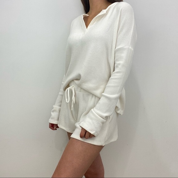 Ivory Rib Knit Lounge Shorts - Picture 2 of 6